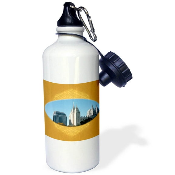 3dRose The beautiful Salt Lake City Temple for LDS Church on gold design - Water Bottle, 21-ounce