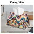 thumbnail image 7 of COEQINE Tissue Box Cover PU Leather Rectangle Tissue Case Holder Facial Tissue Dispenser for Bathroom Bedroom Kitchen Office Car Modern Decorative, Hippie Flower Blue Pink, 7 of 7