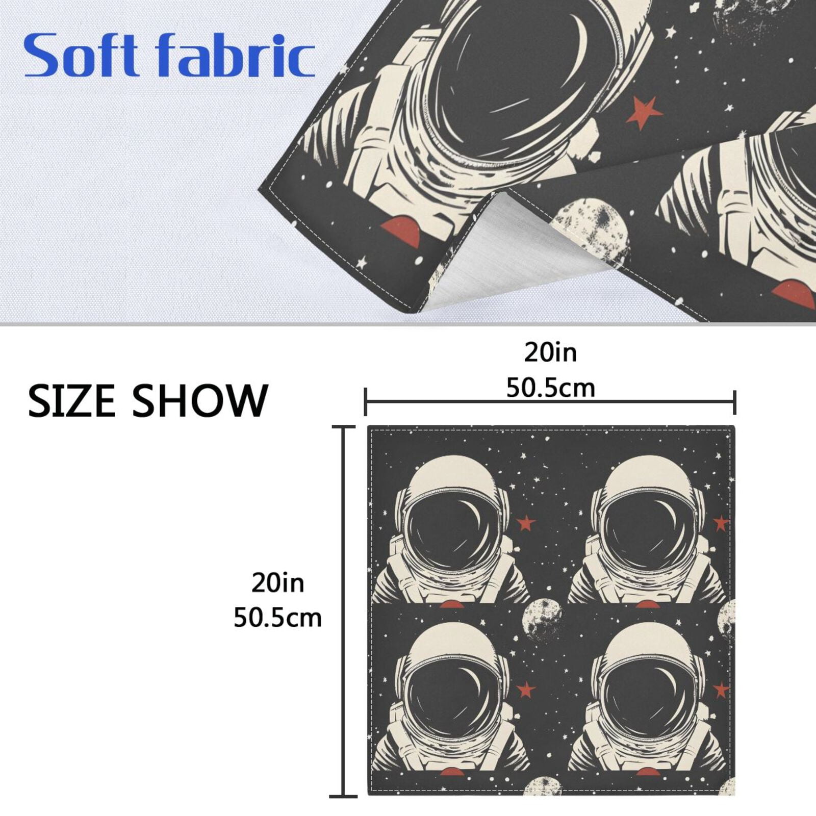 JSTEL Astronaut Portrait Moon Starry Sky Cloth Napkins Set of 6, 20x20 Inch Washable and Reusable Napkin for Decoupage Dinner Party Everyday Use