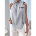 thumbnail image 5 of Women's Sleeveless Striped Ruffle Tank Tops High Necked Tie Top Blouse for Daily Wear Black L, 5 of 10