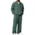 thumbnail image 7 of gibobby Mens 2 Pieces Sets Long Sleeve Casual Polo Shirt Fall Winter Loose Sweatpants Lounge Vacation Outfits Set (Green,4XL), 7 of 7