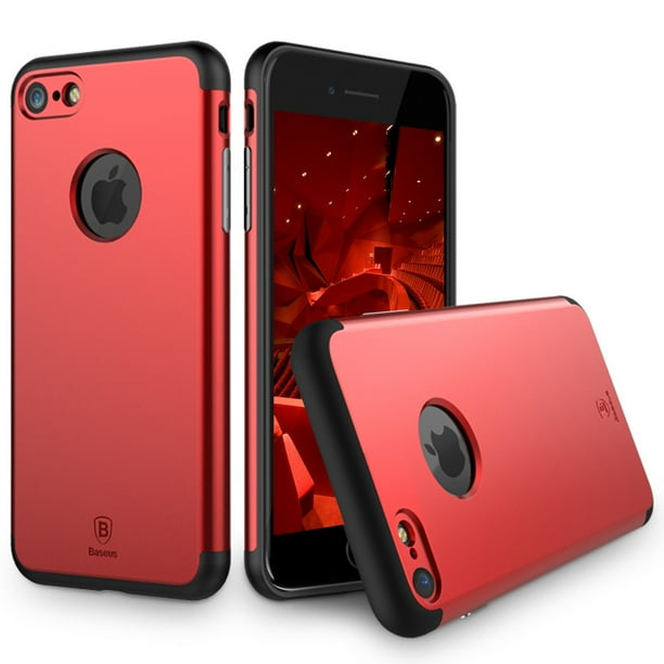 Iphone 7 4 7 Case Fashion Metal Appearance Design Scratch Resist Double Protection Shockproof Slim Fit Case Cover For Apple Iphone 7 Red Walmart Com Walmart Com