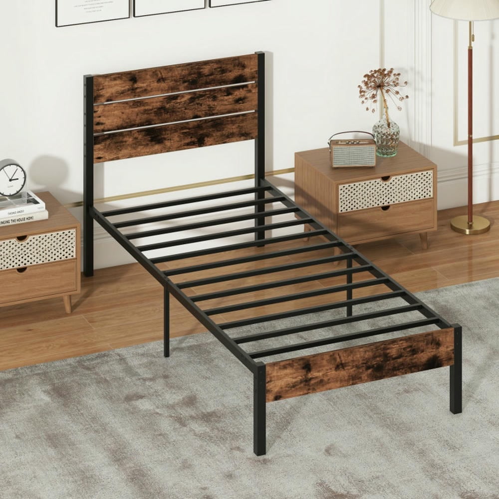 Barara King Bedroom Bed Frame, Bed Platform Frame,Full/King/Queen/Twin Size Bed Frame with High Headboard and Mute Bar-Twin Size