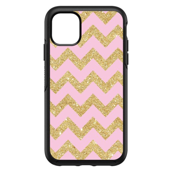 DistinctInk Custom SKIN / DECAL compatible with OtterBox Symmetry for iPhone 11 Pro MAX (6.5" Screen) - Pink & Gold Print - Chevron Pattern