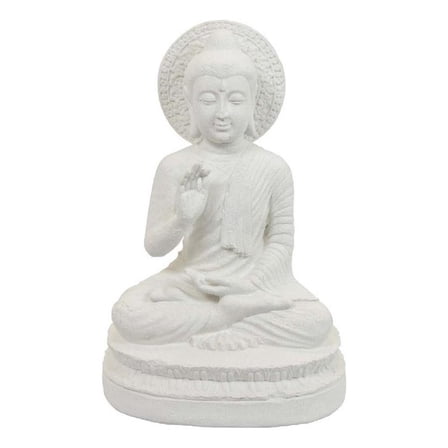 Benjara Enlightened Meditating Divine Buddha Statue- White Resin- 14 Inch