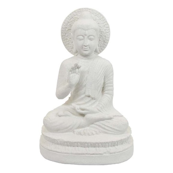 Benjara Enlightened Meditating Divine Buddha Statue- White Resin- 14 Inch