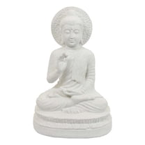 Benjara Enlightened Meditating Divine Buddha Statue- White Resin- 14 Inch