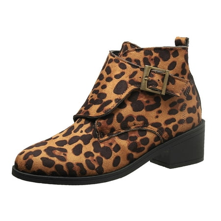 

Women S Ankle Boots Fashion British Canvas Belt Buckle Pointed Thick Heel Short Boots