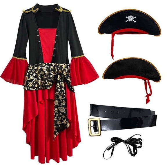 Women's Premium Pirate Costume 3-Piece Set: Dress, Hat, and Belt