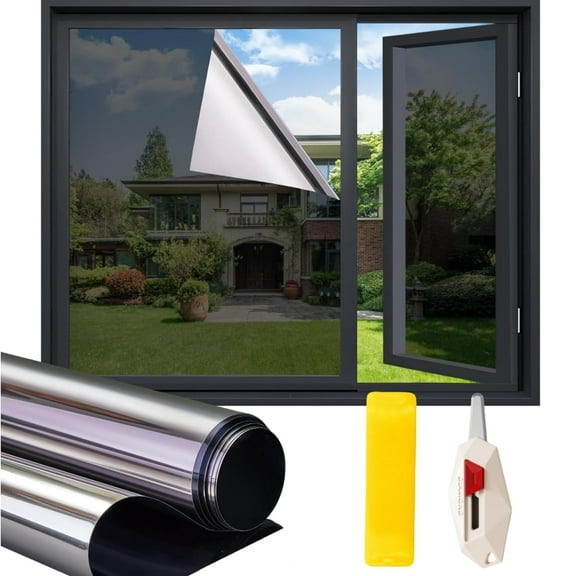 LTS EMIRA One Way Window Privacy Film, Summer Sunshade Insulation window film, Film See Out Not in Sun Blocking Anti UV Mirror Window Clings Door Window Covering with 2 Tools, 19.6 * 78.7 Inch