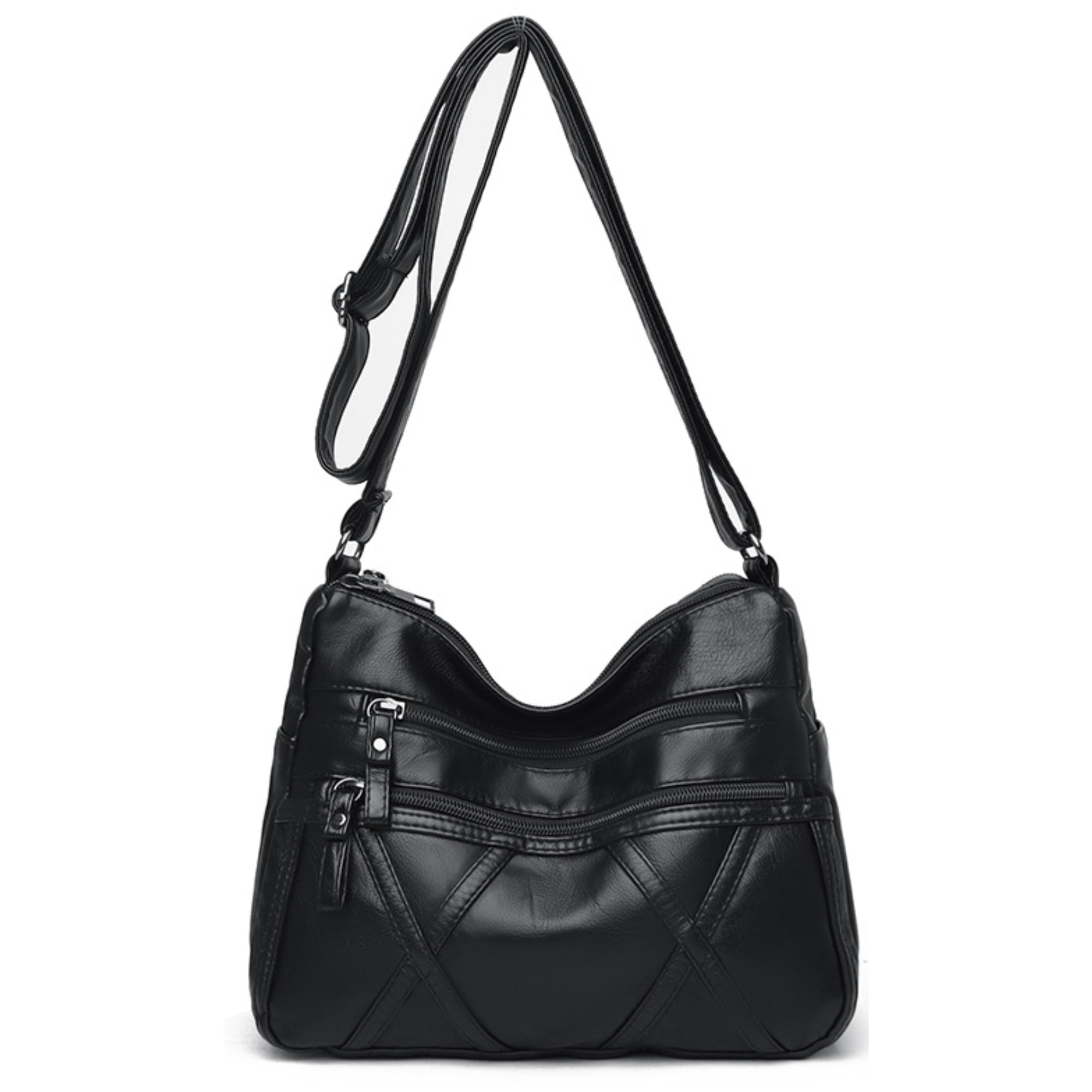 Women Pocketbooks Soft PU Leather Ladies Crossbody Purse Multi Pocket Shoulder Bag, Black