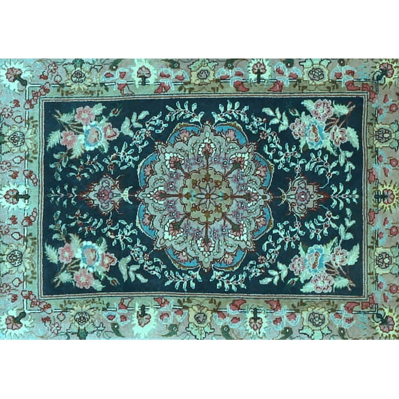 Ahgly Company Indoor Rectangle Medallion Light Blue Traditional Area Rugs, 3' x 5'