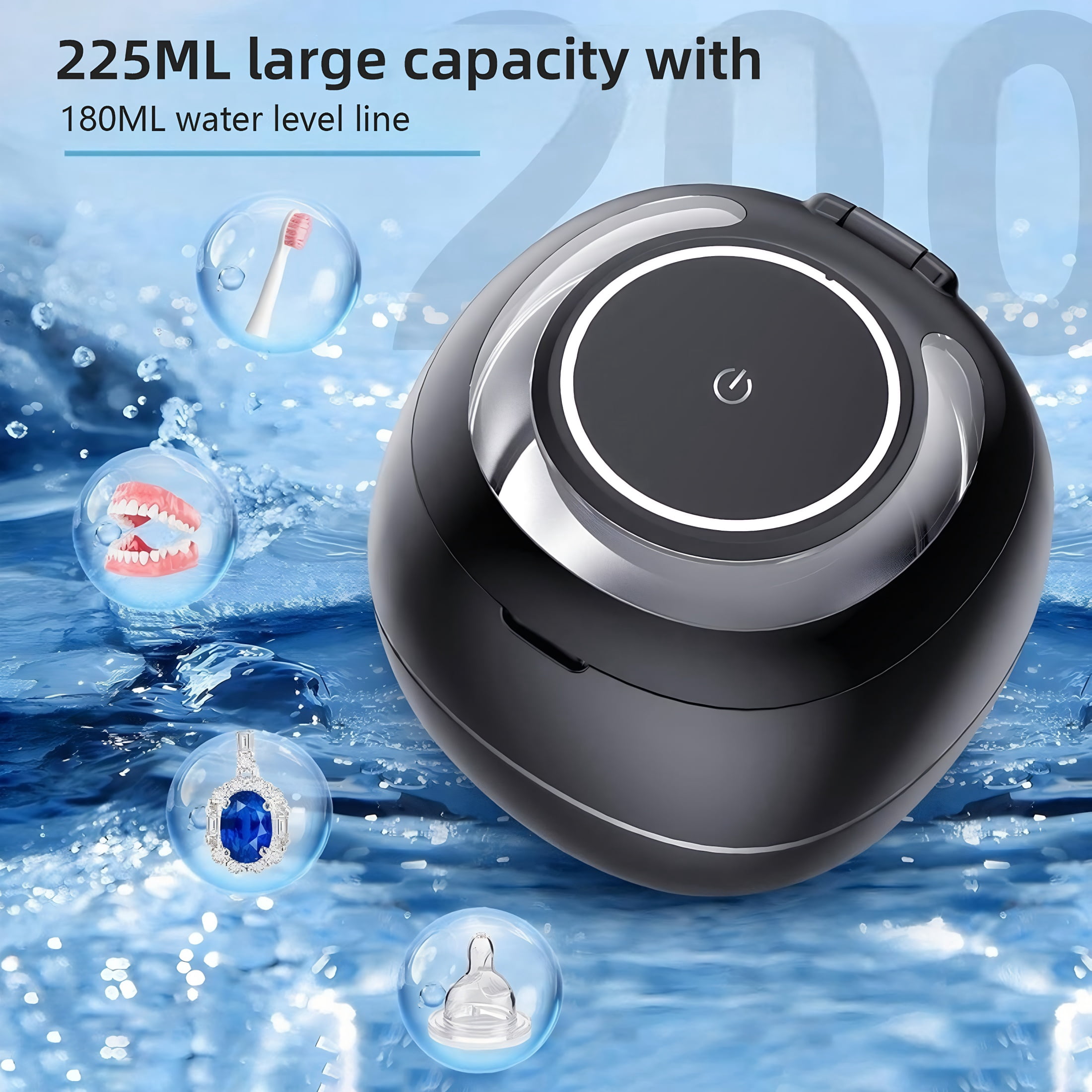 Ultrasonic Cleaner, 45khz Cleaner, UV Cleaner Machine with Digital Timer for Night Guards, Braces, Aligner, Eyeglass, Toothbrush, Jewelry(Black)