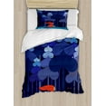 thumbnail image 1 of Fairy Tale Twin Size Duvet Cover Set, Cartoon Girl in a Cape Strolling in the Forest with Pair of Eyes Watching Her, Decorative 2 Piece Bedding Set with 1 Pillow Sham, Multicolor, by Ambesonne, 1 of 3