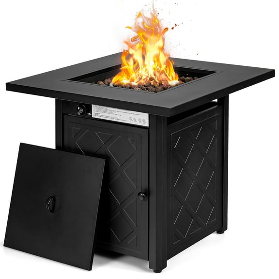 Costway 28''  Propane Fire Pit Table 50,000 BTU Patio Square Gas Fireplace W/Lava Rock