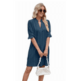 thumbnail image 4 of V Neck Casual Shift Dress Dark Blue M, 4 of 7