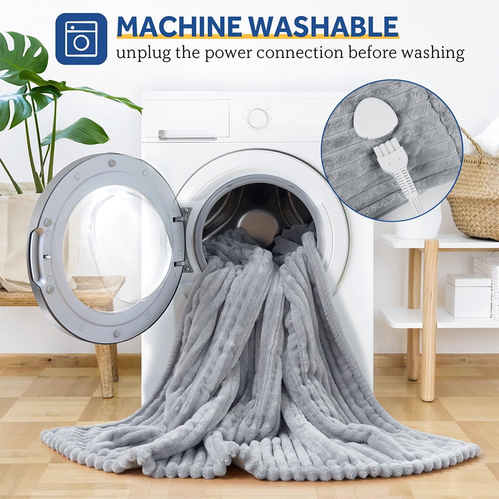 Heated Electric Throw Blanket, 50"x60", 6 Heat Levels, Auto-Off Timer, Machine Washable, Dark Gray