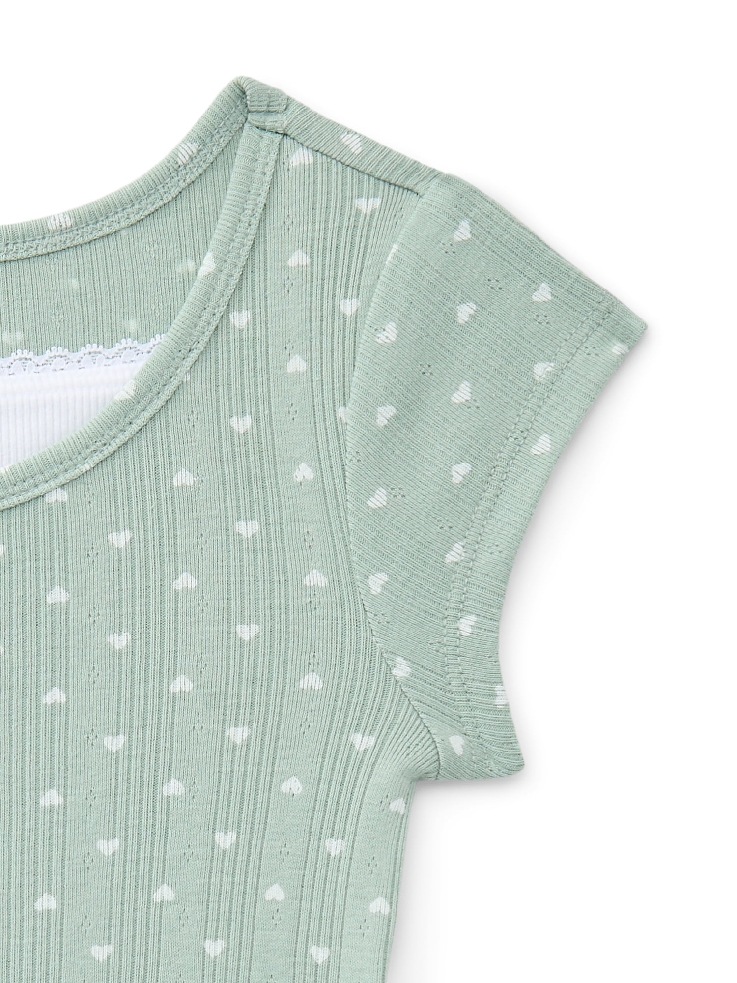 Wonder Nation Girls Pointelle Lace Top with Short Sleeves, Sizes 4-18, Plus