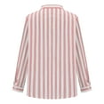 thumbnail image 5 of WCMZJ Women's Fall Cotton 3/4 Sleeves Shirts Striped Print Casual V Neck Button Down Shirts Casual Tee Blouses with Pockets Pink M, 5 of 6
