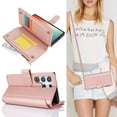 thumbnail image 3 of Crossbody for Samsung Galaxy S22 Ultra Case Wallet【RFID Blocking】with Card Slots Zipper Pocket, PU Leather Magnetic Flip Stand Wrist Strap Lanyard Wallet Case for Galaxy S22 Ultra, Rosegold, 3 of 11