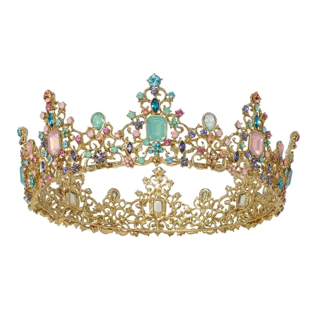 Corona de reina para mujer, tiaras y coronas barrocas, disfraz de tiara con joyas, tocado para fiesta de cumpleaños, cosplay, fiesta de cumpleaños, dorado multicolor