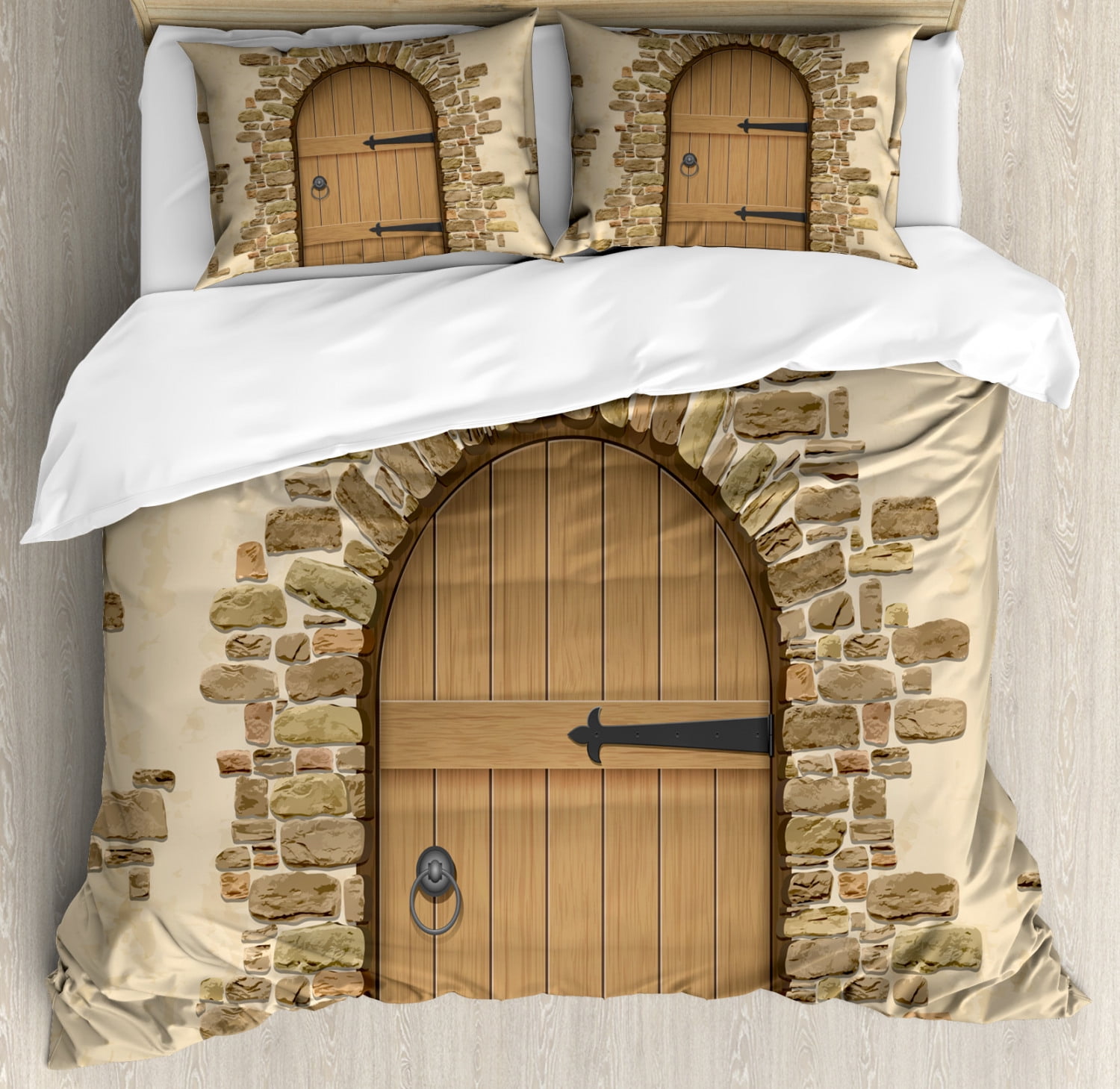 Rustic Duvet Cover Set Wine Cellar Entrance Stone Arch Ancient
