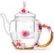 thumbnail image 3 of Luka Tech Tetera de cristal esmaltado con forma de flor de 35 onzas con infusor de hojas de té sueltas extraíble, regalos para mujeres, mamá, día de la madre, Navidad, cumpleaños, día de San Valentín, 3 of 4