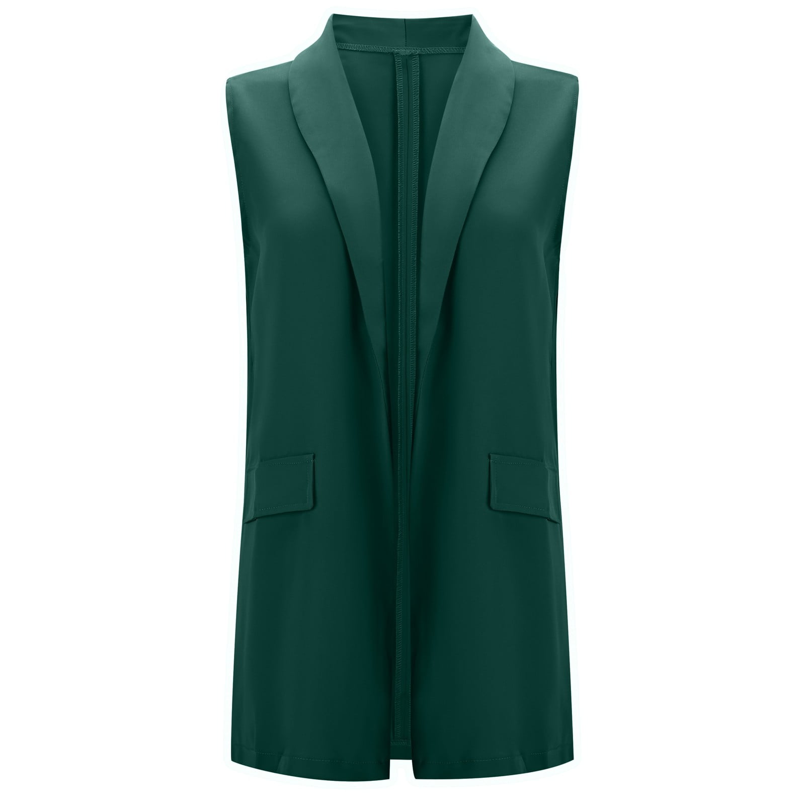 Womens Blazers Formal Sleeveless Solid Long Temperament Commuting Suit Vest Jacket Green XL - image 4