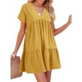 thumbnail image 3 of Summer Women V Neck Flowy Babydoll Dresses Short Sleeve Swing Shift Loose Casual Mini Dress, 3 of 6