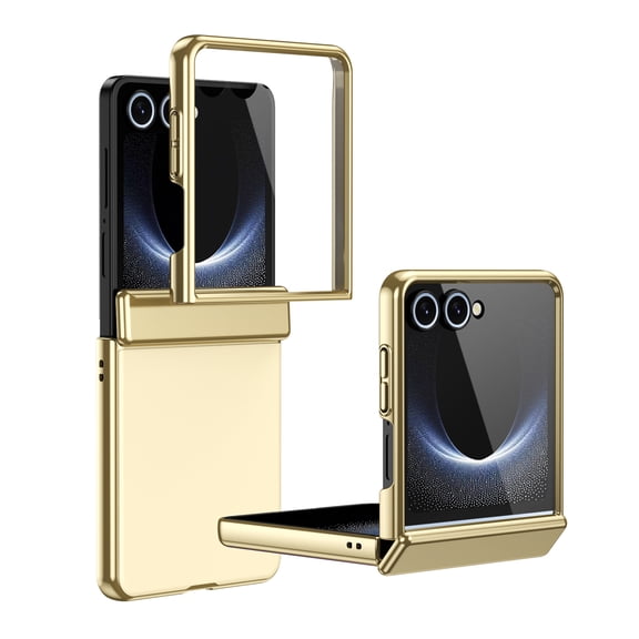 Sanwo for Samsung Galaxy Z Flip 8 Case, Built-in Tempered Glass Screen Protector, Full Hinge Protection, Hard PC Shockproof Slim Cover, Gold