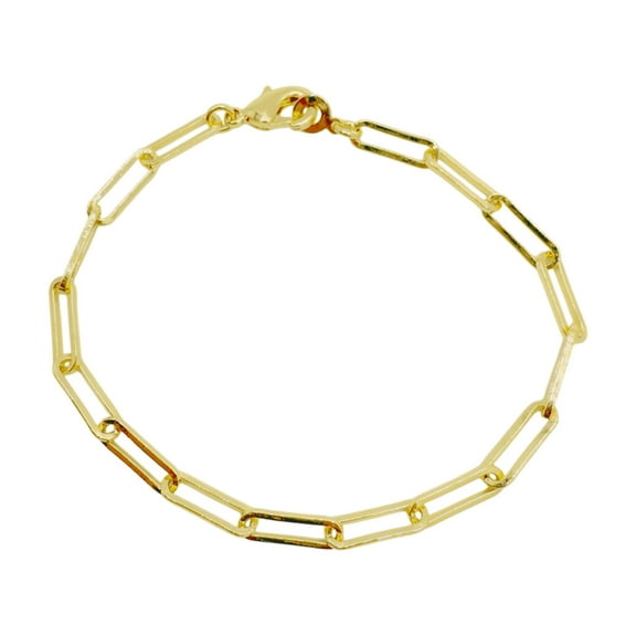 18K Gold Filled Paperclip Chain Bracelet for Women, 3.8mm Thickness, 7" Length, Waterproof Everyday Bracelet, Cute & Stackable Bracelet