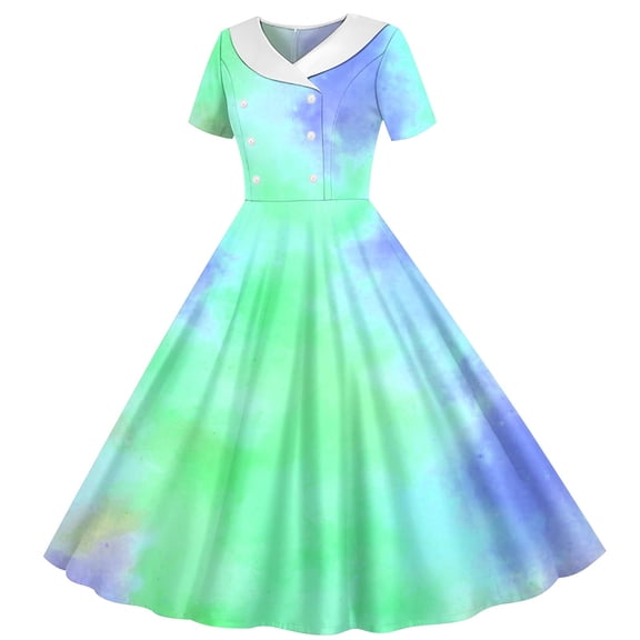 Gamivast Girls Dresses Size 10-12 Summer Dresses Ruffle Short Sleeve Flowy Midi Casual Sundress with Pockets Fashion Tie-Dye Print Beach Dress Green Walmart Plus Membership Recent Orders