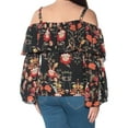 thumbnail image 4 of INC Womens Black Cold Shoulder Floral Long Sleeve Square Neck Top Size: S, 4 of 4