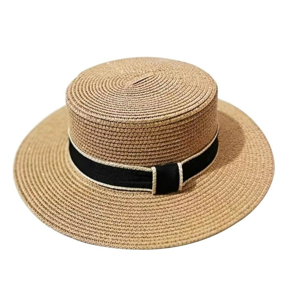 Seductiva Womens Mens Wide Straw Panama Hat Women's flat Top hat casual straw hat women's sun visor hat outdoor sun hat Straw Hat for Women 1PC
