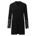 thumbnail image 2 of Manteau pour Femmes Automne Hiver Couleur Unie Mode Manteau Extérieur Ouvert devant Cardigan Mi-Long Col Rond Trench Coat Manches Longues Tricoté, 2 of 7