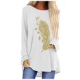 thumbnail image 2 of LEEYNEER Oversized Plus Size Women Casual Loose Long Sleeve Tops T Shirts Autumn Winter Feather Print High Low Hem T-shirt Ladies Raglan Shirt Tops Pullover Tee Black XL, 2 of 4
