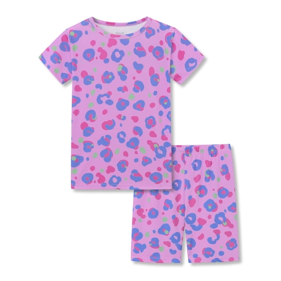 Topgal Rib Knit Pajamas for Little Girls Toddler Snug Fit Leopard 2 Piece Stretch Sleepwear Pjs Set Size 10