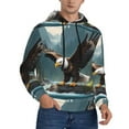 thumbnail image 2 of Kdxio Forest River Bald Eagle Print Mens Casual Hooded Collar Drawstring Hoodies Pullover Sweatshirts Casual Long Sleeve Shirts-Large, 2 of 7