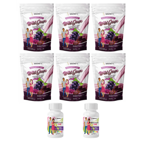 Gastric Sleeve Complete Vitamin Pack - Capsules Size: 6-Month Supply, BariatricPal Multivitamin ONE: Capsule with 60mg Iron, BariatricPal Calcium Citrate Soft Chews: Wild Grape