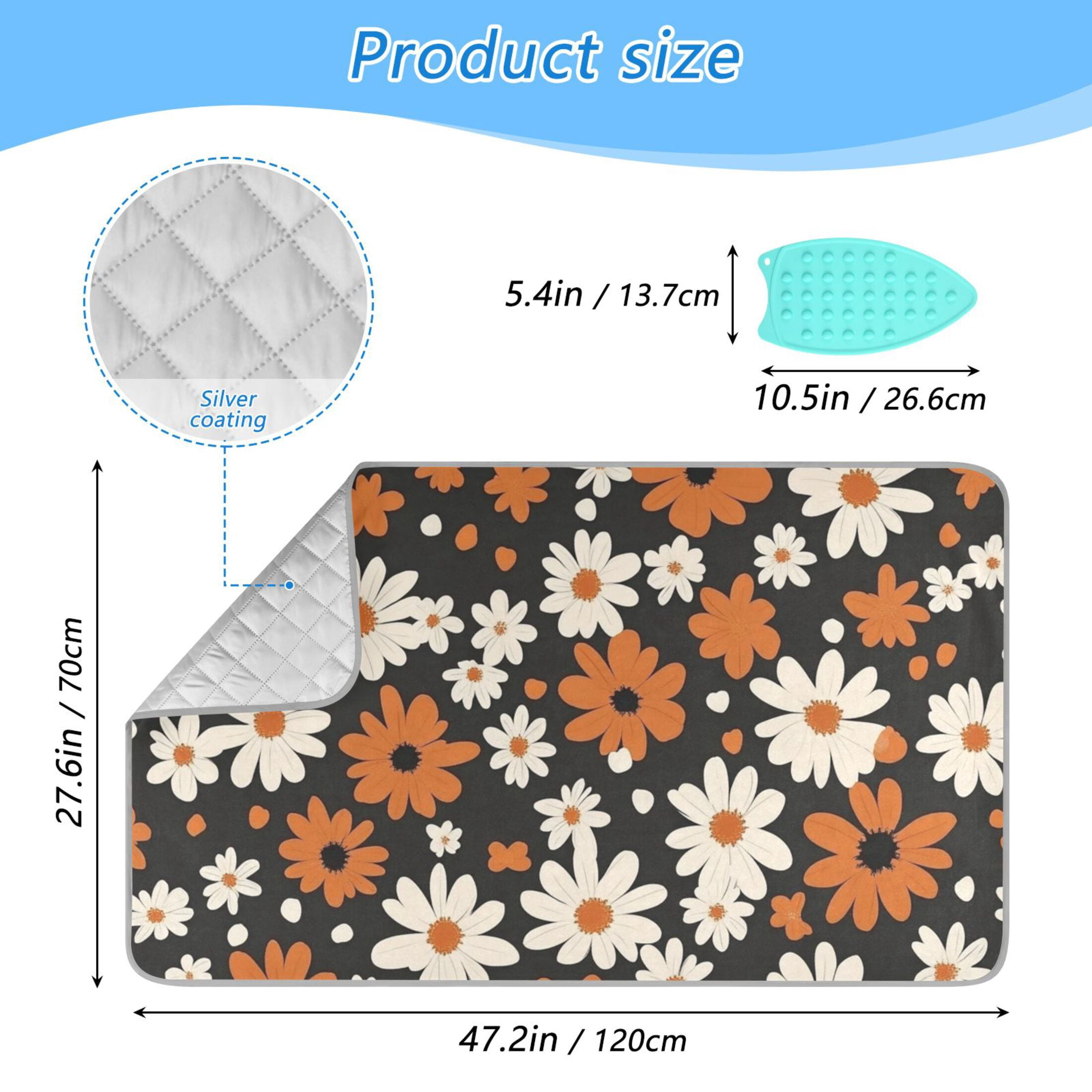 Small Flowers in Orange and White Ironing Mat Blanket Portable Travel Ironing Pad Heat Resistant Pad 47.2" x 27.6”
