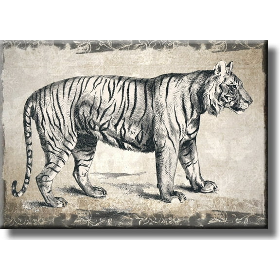 Vintage Tiger Picture on Stretched Canvas, Wall Art Decor, Ready to Hang