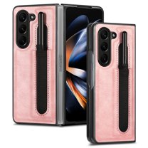 ELEHOLD for Samsung Galaxy Z Fold5 Luxury Leather Case,Premium Leather Slim Lightweight with Pen Slot Stylus Pen Included Shockproof Anti-Fingerprint Case for Samsung Z Fold5 2023, Pink