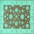 thumbnail image 1 of Ahgly Company Machine Washable Indoor Square Oriental Turquoise Blue Traditional Area Rugs, 4' Square, 1 of 4