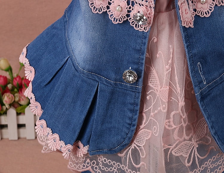 Peaoclate 6M-4Y Spring Autumn Infant Toddler Baby Girl Denim Clothing 3 pcs Sets 3 pcs Casual Outfits Lace Dress Jacket and Jeans,2-3Years,Flower-Pink