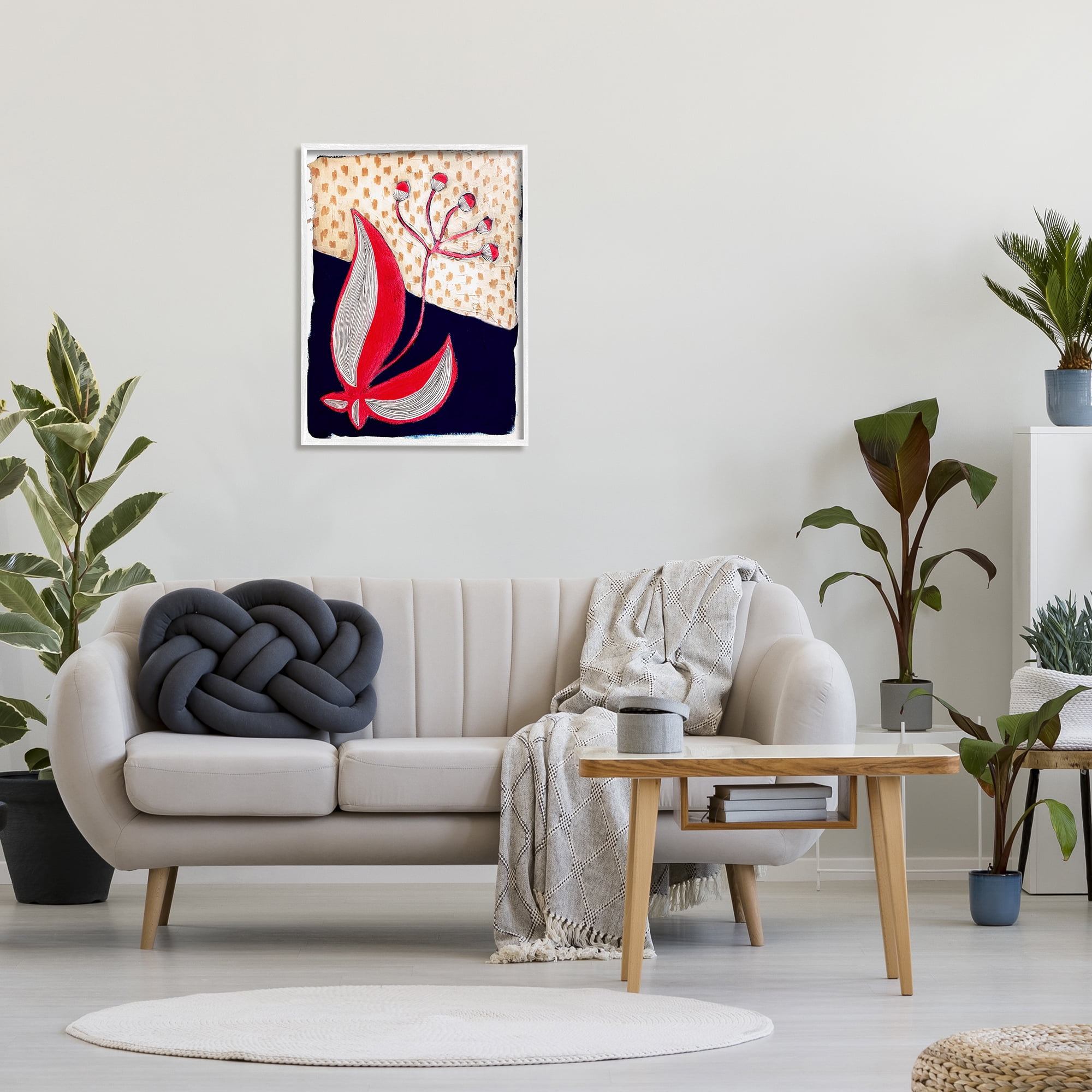 Stupell Industries Abstract Boho Flower Botanical & Floral Painting White Framed Art Print Wall Art, 24 x 30