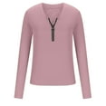 thumbnail image 4 of Raeneomay Long Sleeve Shirts for Women V-Neck Solid Color T-Shirt Front Zipper Top Ribbed Knit Slim Top, 4 of 6
