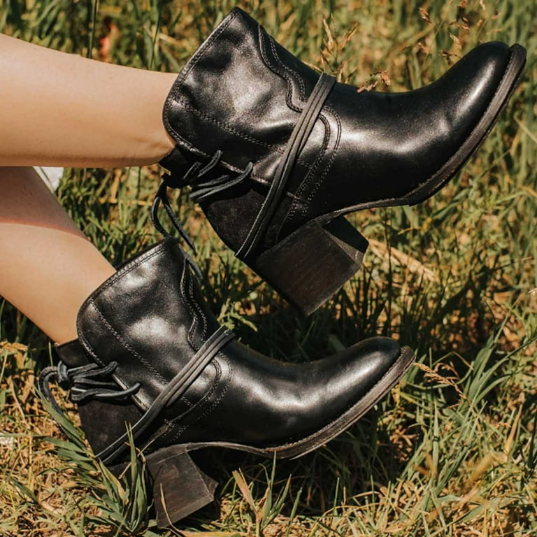 asdoklhq Womens Boots Clearance Under 20 Lace Up Thick Heel