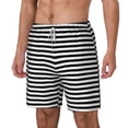 thumbnail image 5 of Mens Black White Mosaic Vertical Stripes 2 in 1 Quick Dry Swim Trunks with Compression Liner Beach Shorts, 5 of 6