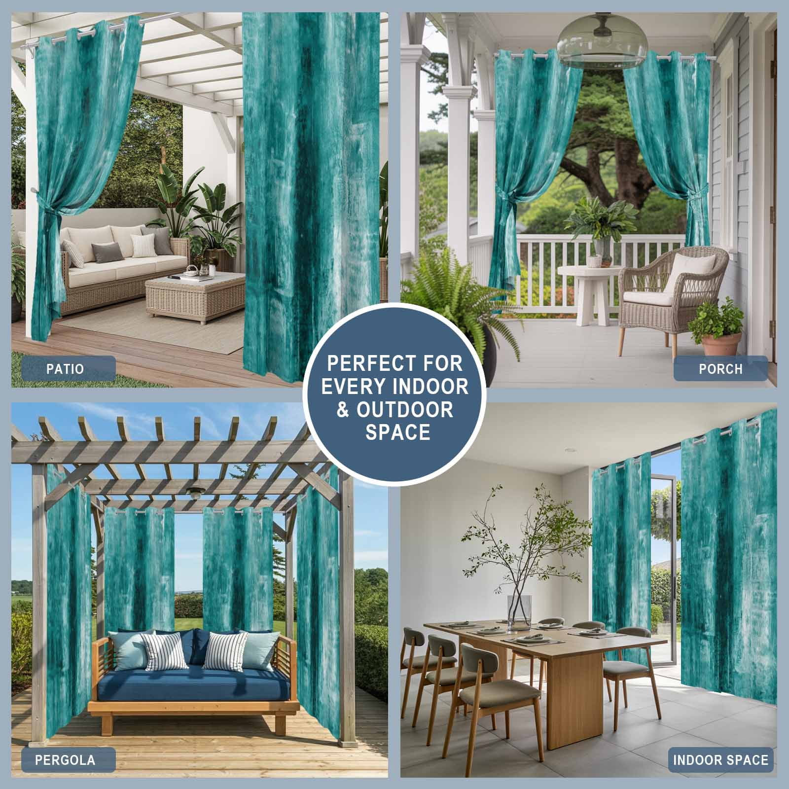 Teal Outdoor Curtains for Patio Waterproof,Windproof Privacy Curtains with Weighted Bottom,Retro Oil Painting Modern Abstract Art Aesthetics Outside Drapes for Picnic Garage Yard 54"x108" 2 Panel