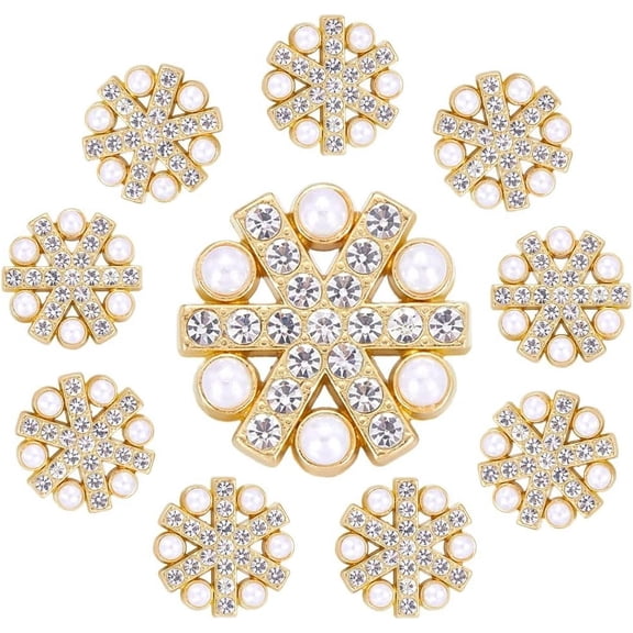 10Pcs Pearl Buttons Alloy Rhinestone Shank Buttons Golden Flatback Beads Brooches Elegant Embellishment Accessory DIY Craft for DIY Wedding Party Bags Shoes Dress Home Decoration